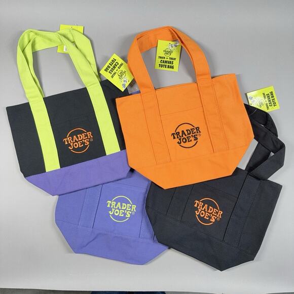 LOT Of 4 Limited Trader Joe's Mini Halloween Canvas Tote Bag - SHIPS TODAY 🎃 - Picture 1 of 11